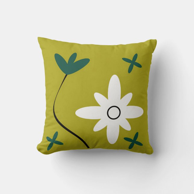 Minimalist Daisy Flower Abstract Botanical Art Cushion (Front)