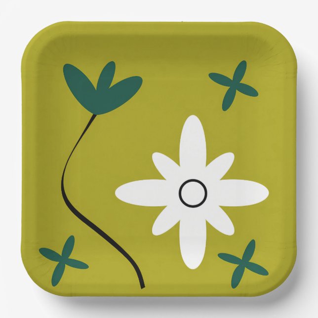 Minimalist Daisy Flower Abstract Botanical Art Paper Plate (Front)