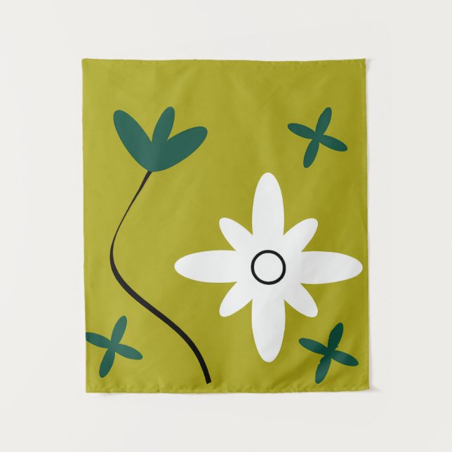 Minimalist Daisy Flower Abstract Botanical Art Tapestry (Front)
