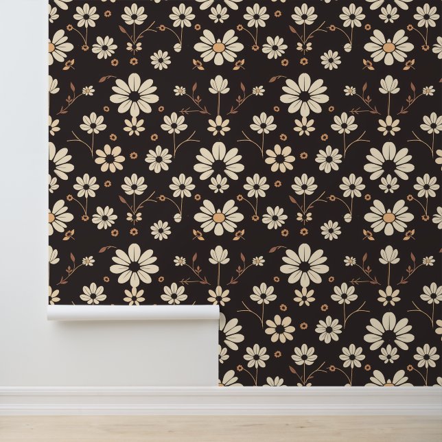 Minimalist Daisy Pattern on Dark Background Wallpaper (Application)