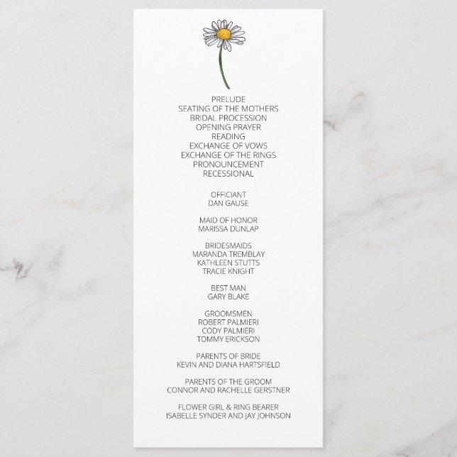 Minimalist Daisy Wedding Program Programme (Front)