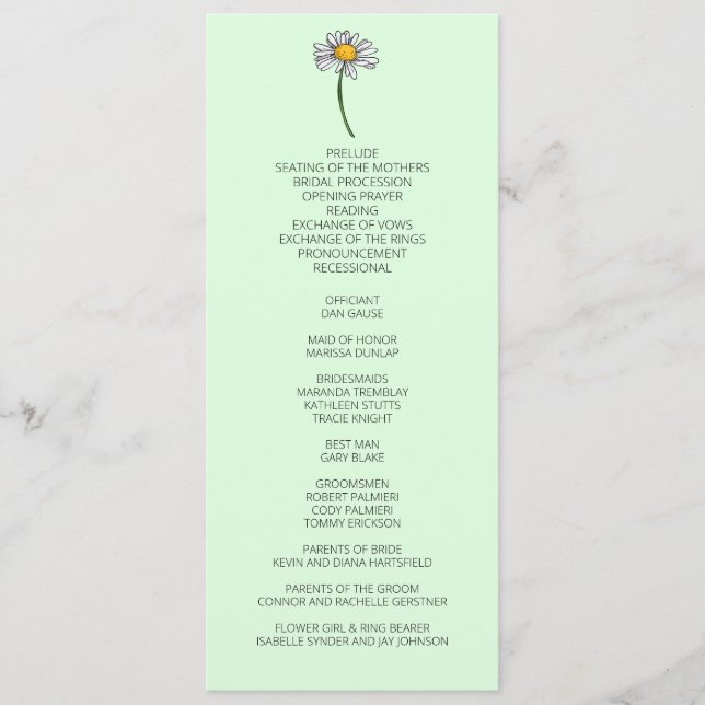 Minimalist Daisy Wedding Program Programme (Front)