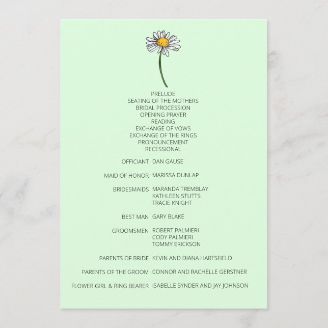 Minimalist Daisy Wedding Program Programme (Front)