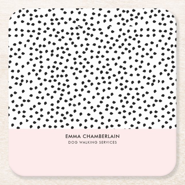 Minimalist Dalmatian Spots Simple Modern Cute Square Paper Coaster (Front)