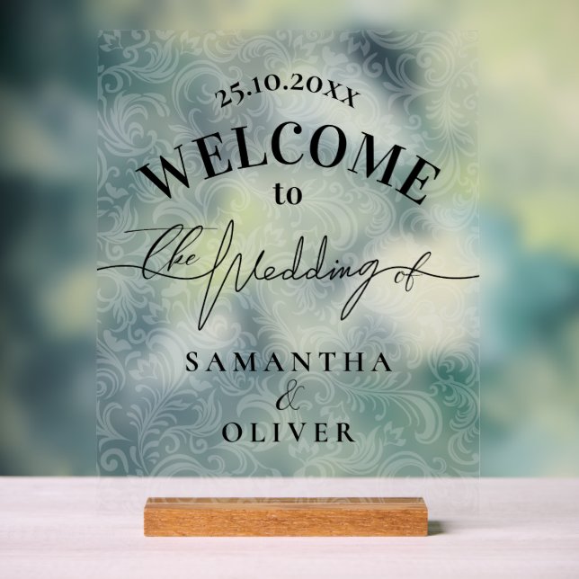 Minimalist Damask Elegant Welcome Sign (Neutral)