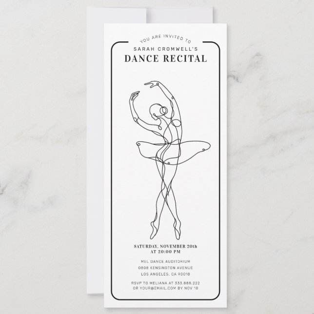 Minimalist Dance Recital Ticket Style Invitation (Front)