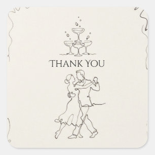 Minimalist Dancing Bride & Groom Line Ink Art Square Sticker