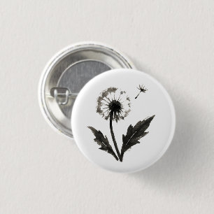 Minimalist Dandelion – Ink Brush Nature Design on  3 Cm Round Badge