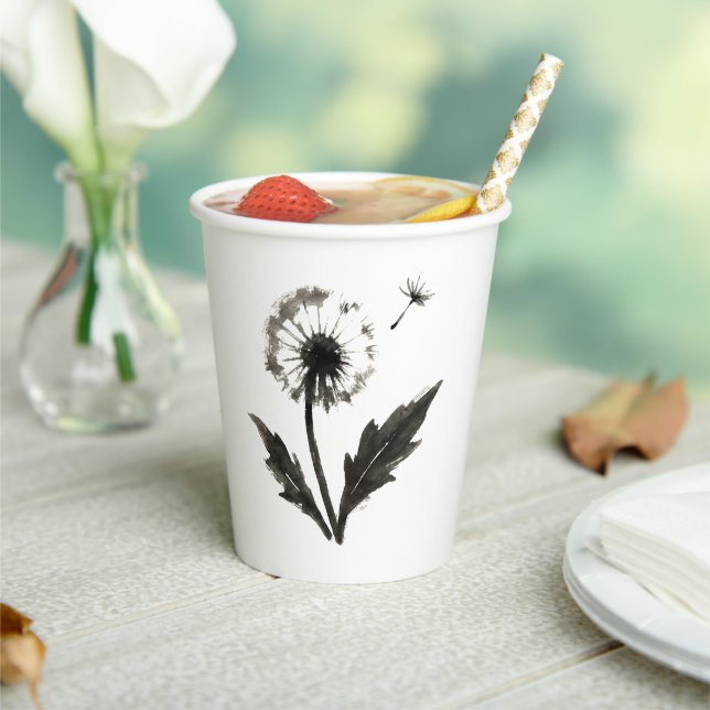 Minimalist Dandelion – Ink Brush Nature Design on  Paper Cups (Insitu)