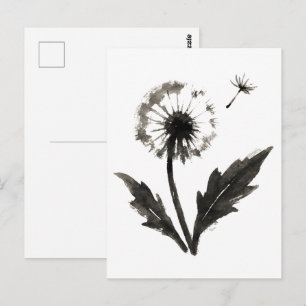 Minimalist Dandelion – Ink Brush Nature Design on Postcard
