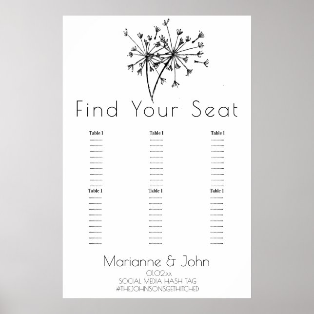 Minimalist Dandelion Logo Wedding Seating Chart (Front)