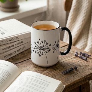 Minimalist Dandelion Mug - Cute Botanical Line Art