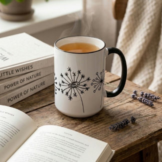 Minimalist Dandelion Mug - Cute Botanical Line Art