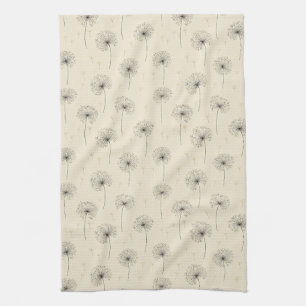 Minimalist Dandelion Seed Pattern Beige (1) Tea Towel