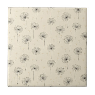 Minimalist Dandelion Seed Pattern Beige (1) Tile