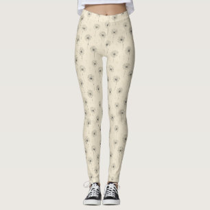 Minimalist Dandelion Seed Pattern Beige Leggings