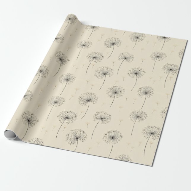 Minimalist Dandelion Seed Pattern Beige Wrapping Paper (Unrolled)