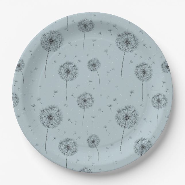 Minimalist Dandelion Seed Pattern Blue (1) Paper Plate (Front)