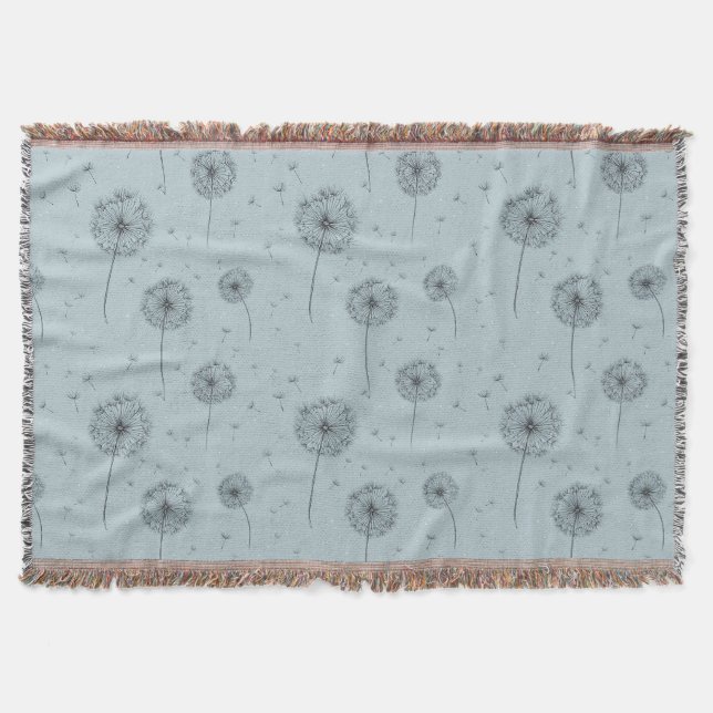 Minimalist Dandelion Seed Pattern Blue (1) Throw Blanket (Front)