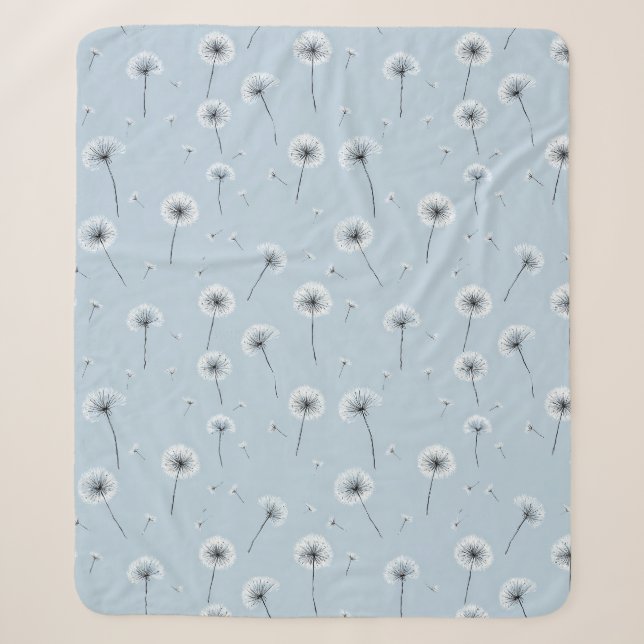 Minimalist Dandelion Seed Pattern Blue (2) Sherpa Blanket (Front)