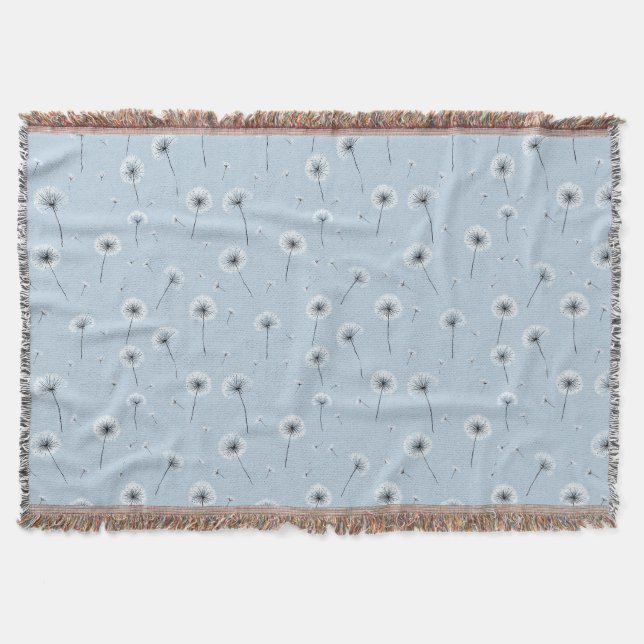 Minimalist Dandelion Seed Pattern Blue (2) Throw Blanket (Front)