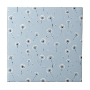 Minimalist Dandelion Seed Pattern Blue (2) Tile