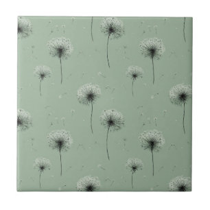 Minimalist Dandelion Seed Pattern Green Tile