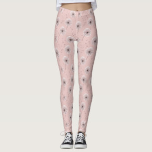 Minimalist Dandelion Seed Pattern Pink (1) Leggings