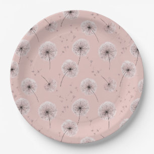 Minimalist Dandelion Seed Pattern Pink (1) Paper Plate