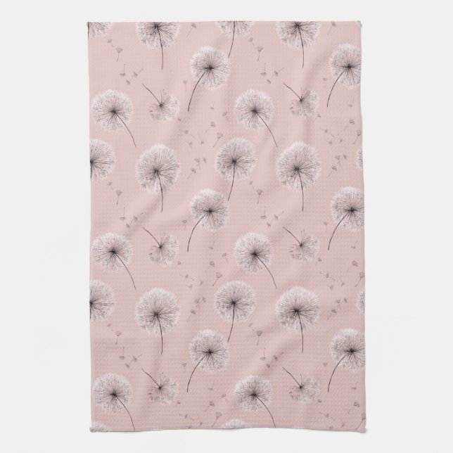Minimalist Dandelion Seed Pattern Pink (1) Tea Towel (Vertical)