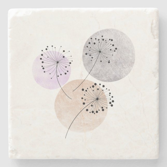 Minimalist Dandelion Wishes Boho Neutral Warm Stone Coaster (Front)