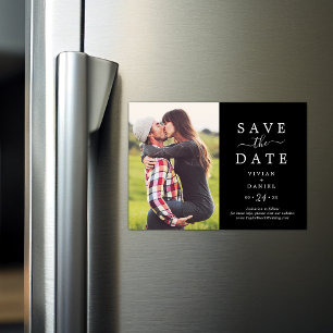 Minimalist   Dark Black Photo Save the Date Magnetic Invitation
