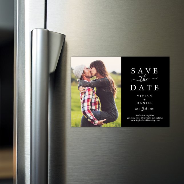 Minimalist | Dark Black Photo Save the Date Magnetic Invitation (Creator Uploaded)