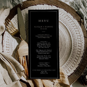 Minimalist Dark Black Printable Wedding Menu Invitation