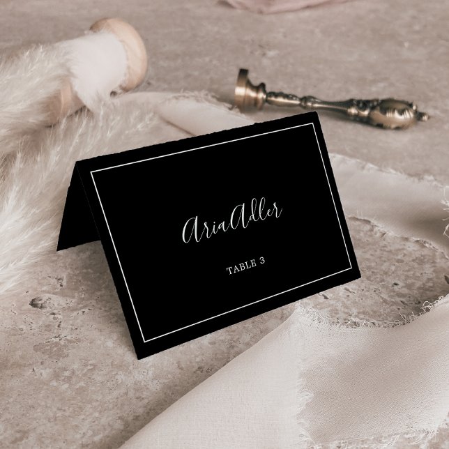 Minimalist | Dark Black Wedding Place Cards (Creator Uploaded)
