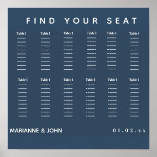 Minimalist Dark Blue 2 Tone Wedding Seating Chart