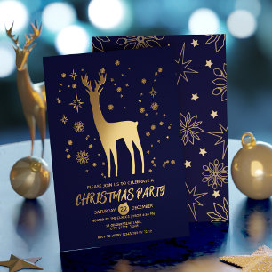 Minimalist dark blue and gold Elegant Deer xmas