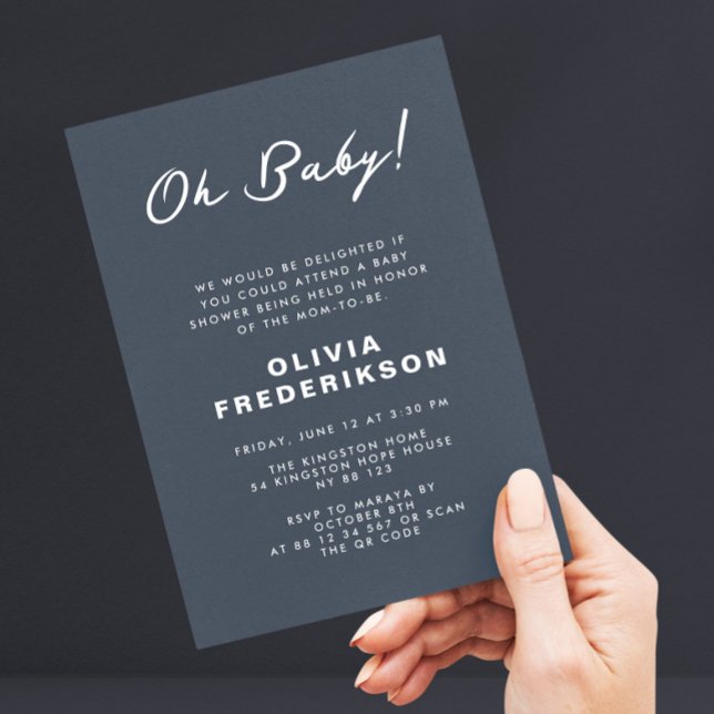Minimalist Dark Blue Baby Shower QR Code Invitation (Creator Uploaded)