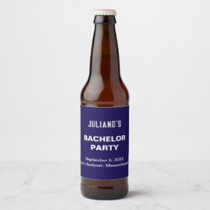 Minimalist Dark Blue Bachelor Party Beer Bottle Label