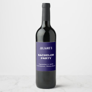 Minimalist Dark Blue Bachelor Party Wine Label