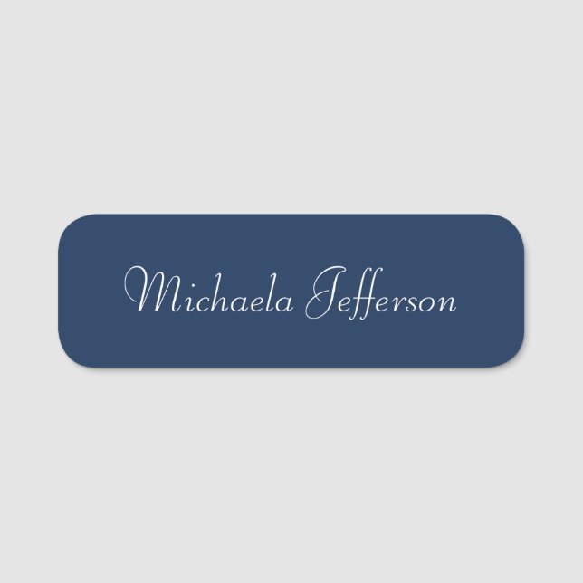 Minimalist Dark Blue: Chic Handwritten Calligraphy Name Tag (Front)