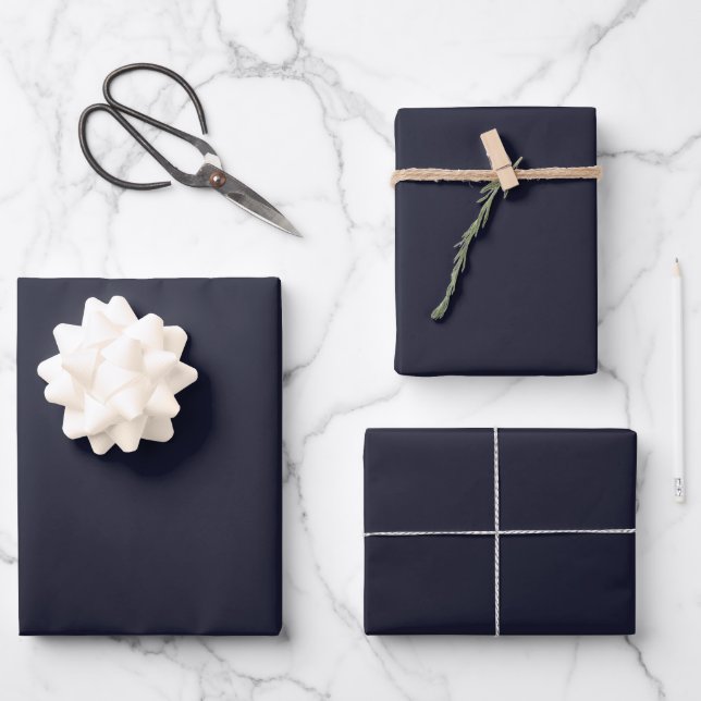 Minimalist dark blue Elderberry solid plain gift Wrapping Paper Sheet (Front)