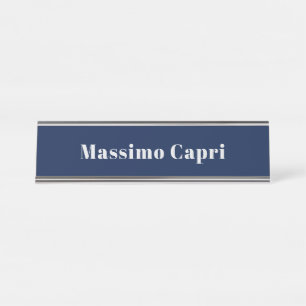 Minimalist Dark Blue Elegant Own Name Bold Text Desk Name Plate