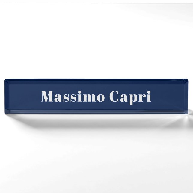 Minimalist Dark Blue Elegant Own Name Bold Text Nameplate (Front)