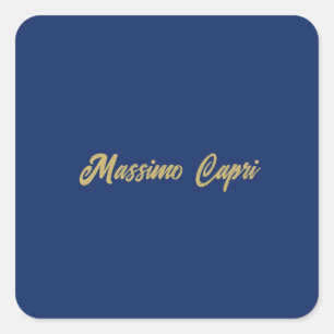 Minimalist Dark Blue Gold Colour Own Name Bold Tex Square Sticker