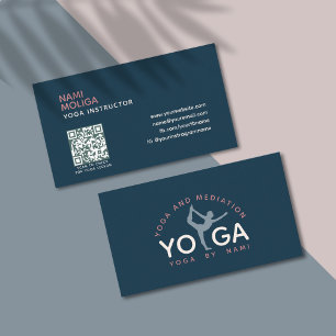 Minimalist Dark Blue Pink Simple Yoga Studio Business Card