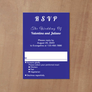 Minimalist Dark Blue Portrait Wedding RSVP Card