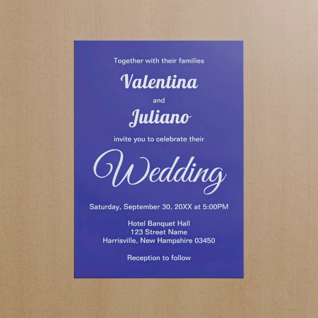 Minimalist Dark Blue Wedding Invitation (Typography style minimalist dark blue wedding invitation)