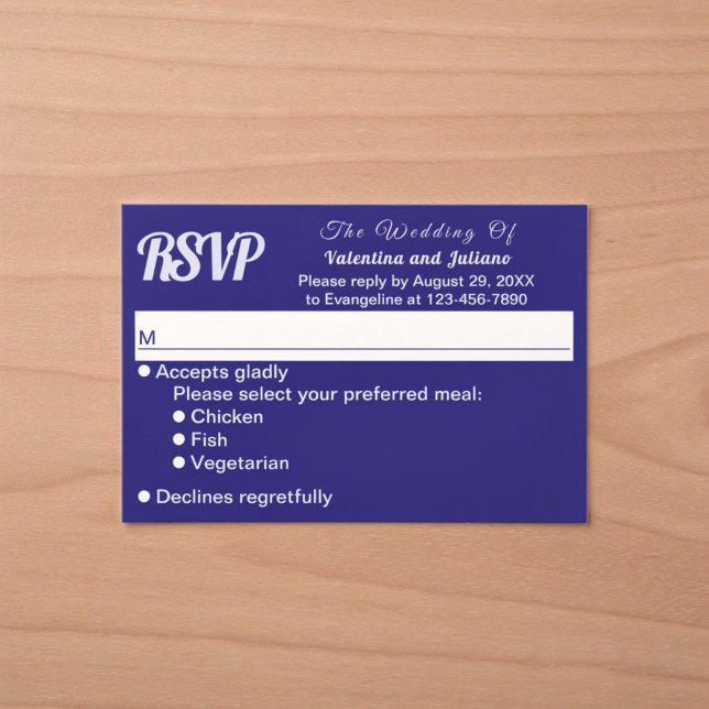 Minimalist Dark Blue Wedding RSVP Card (Typography style minimalist dark blue wedding RSVP card)