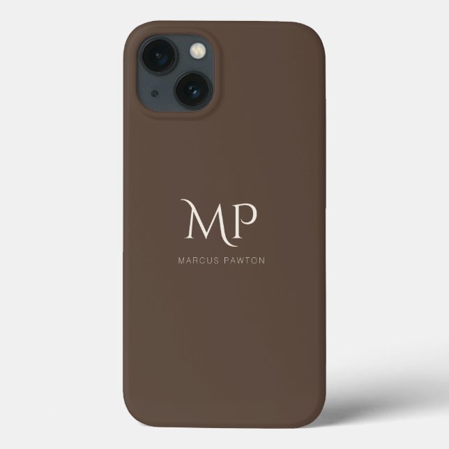 Minimalist Dark Brown Custom Monogram Case-Mate iPhone Case (Back)